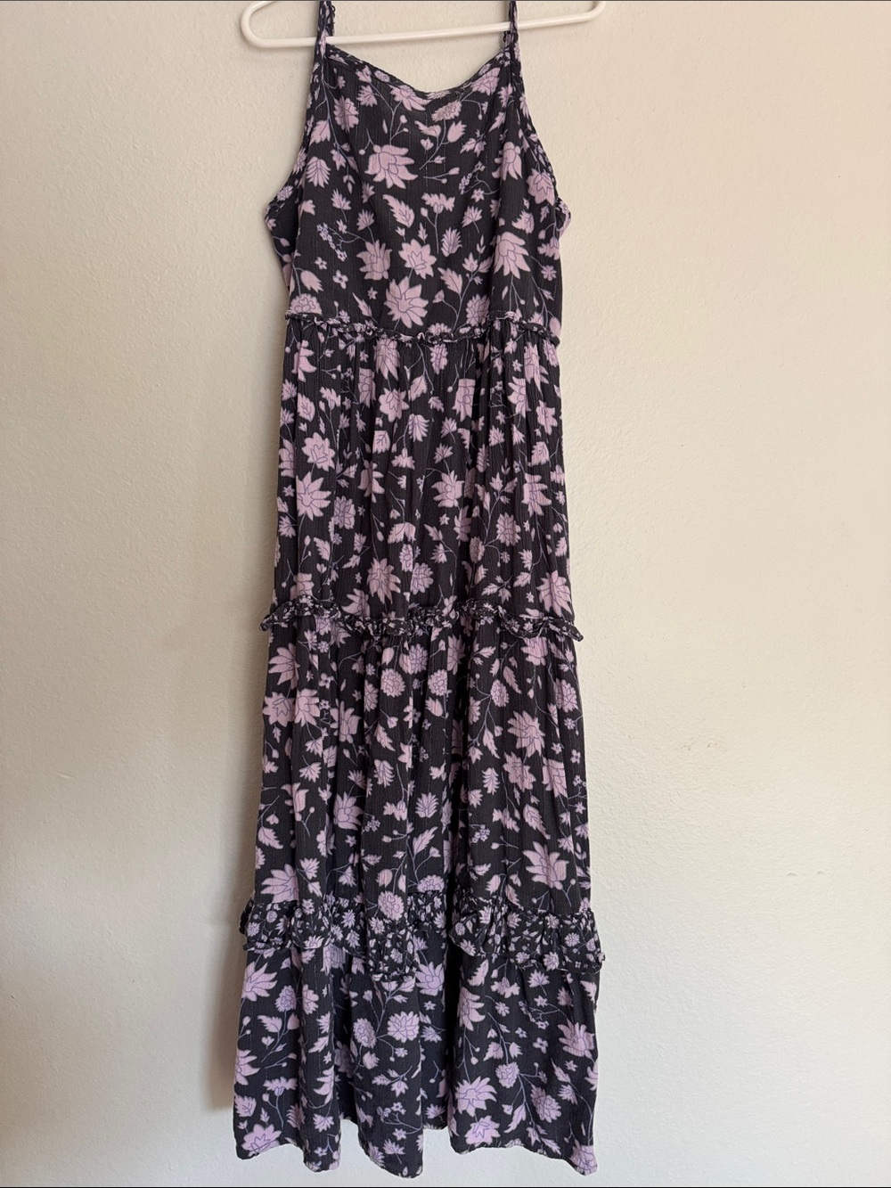 Cat & Jack Black Maxi Dress with Light purple Floral Print